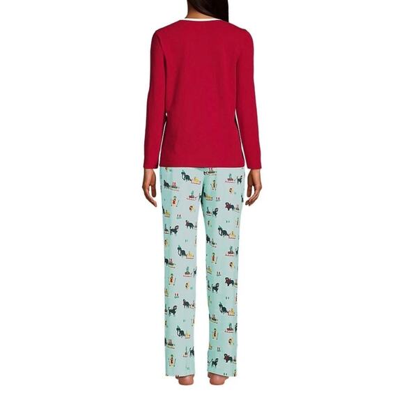 Cozy Knit Pajama Bottoms Lands End Holiday Dogs Cats Women XS Christmas Sleds - Picture 5 of 7